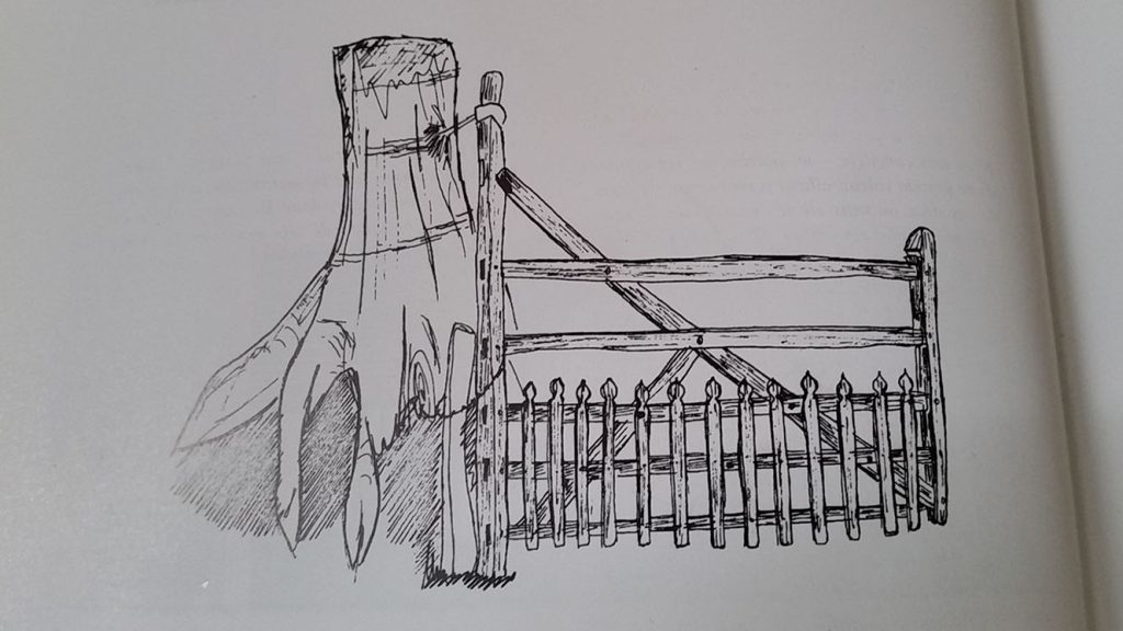 Gravure de barrière de prairie (tirée de La maison rurale en Haute-Normanie _ JL Boithias - Corinne Mondin _ Editions Créer)